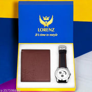 LORENZ Gift Combo of Brown Wallet & White Dial Watch for Men & Boys | CM-1069WL-BRN