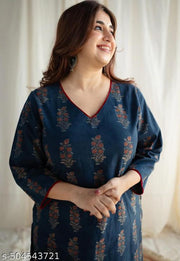 Indigo Ajrakh HandBlock Printed Cotton Kurta With Pockect