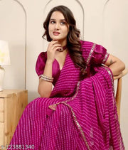 Pink Coloured Leheriya Georgette Saree With lace Border & Blouse