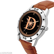 Femeo  Analog 9111 Watches Round Black Dial D Design Stylish Beige Leather Strap Classic Design Fancy Wrist Watch for Men and Boys, Pack of 1 - A07ZALPHA-D-AVO-SIL-TAN-CRL