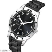 Yolako Black  Dial Silver Cash Black Pu Bump Belt Boy and Men Watch