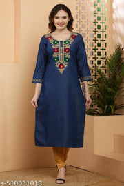 Stylish Denim Embroidered Kurti | Elegant Ethnic Wear