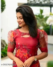 Organza Fabric Flower Print Kurtis,
