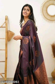 Wine Floral Banarasi Silk Saree with Zari Work and Blouse Piece | Luxurious Silk Saree | Indian Wedding Saree |