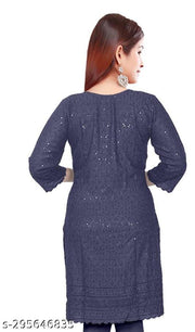 women cotton full Embroidery chikan Kurtis stylised Kurtis, embroider work done on both side front back and on arms also.