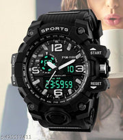 Black Analog Digital Men's Sports Watch with Multifunction Features