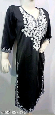 New Look Fashion Woolen Kurtis | Kashmiri Embroidery Designee Kurti Knee Length