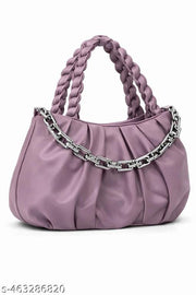 Trendy Soft PU Leather Handbag for Women & Girls with Braided Handle | Chain Shoulder Bag with Sling Strap