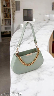 latest and trendy Sling Bag for girl & Women|Stylish Light Green Handbag with Gold Chain|Elegant Pista Green Purse for Women|New Party Wear Light Green Shoulder Bag