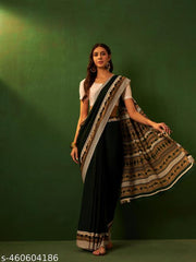 Dori Sarees Dark Green Crepe Saree sari For Woman With Blouse Piece