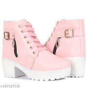 Krishan Enterprises Women's Boots | Synthetic Leather,Stylish, Trendy, Comfortable, Zipper & Lace Up Boots for Women's & Girls Casual, Outdoor and Holiday Outings