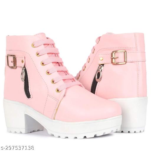 Krishan Enterprises Women's Boots | Synthetic Leather,Stylish, Trendy, Comfortable, Zipper & Lace Up Boots for Women's & Girls Casual, Outdoor and Holiday Outings