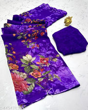 Premium Quality Lavender Jambli Color Georgette Printed Saree With Blouse