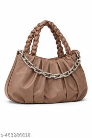 Trendy Soft PU Leather Handbag for Women & Girls with Braided Handle | Chain Shoulder Bag with Sling Strap