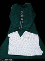Cotton kurti sets  ( GREEN & WHITE )
