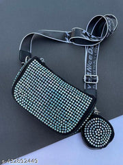 Rhinestone Latest Sling Bag With Coin Pouch Broad Belt  Pack of Combo Detachable Crossbody Wide Shoulder Strap Side Square Bling Bag Stylish Evening Clutch Trending Handbags Girls Latest Ladies Purse