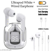 Earpod True Wireless Bluetooth Headphone, TWS earphone, earphone, Best Quality Wireless Bluetooth Headphones & Earphones, 30 Hrs Playtime, Wired Earphone, Wired Headphone - Combo Deal