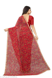 Daily wear chiffon floral printed saree Red | daily wear printed saree | orange georgette saree | printed georgette sarees | casual saree for women | Bollywood georgette sarees | Georgette Multicolor Lace border Saree With Blouse
