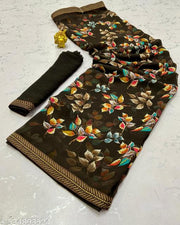 Premium Quality Georgette Printed Saree With Lace Border and Blouse