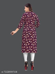 Women Crepe Fabric Printed Straight Kurti, Size -XS, S, M, L, XL, XXL, 2XL, XXXL, 3XL, 4XL, 5XL ( New Arrival New Design Fashionable Kurti )