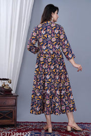 Women's Stylish Full Flair Anrakali Rayon Jaipur printed  Blue Kurta