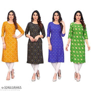 Polyster/Crepe fabric-Women Printed Straight Kurti Combo of 4