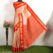 Golden Zari Cotton Silk Paithani Saree Tusser Red