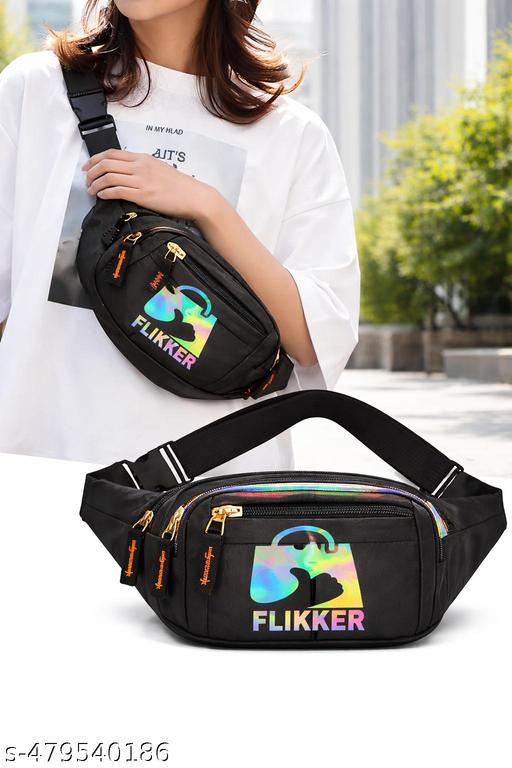 Flikker: Latest Men's Waist Bag Trendy Chest Bag for Women Stylish Side Bag for Boys Belt Bag Girls Unisex Crossbody Money Purse Small Wallet Pouch Fanny Pack Swag Bag for Man Hip Bag (Black, Pack of: 1)