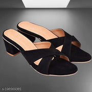 Women/Girls Casual Cross Strap Fancy Block Heel sandal Color-Black