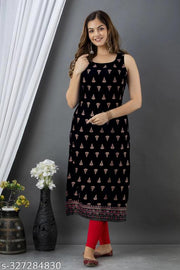 Women's Indian Sleeveless Black Kurti