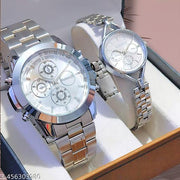 Attractive Silver Stainless Steel couple watch combo party wedding Couple Wedding Gift Combo, Anniversary Gift Combo, Couple Gift set - Men & Women