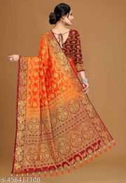 NEW BANARASI SILK SAREE WITH UNSTICHED TASSELS & LATKAN