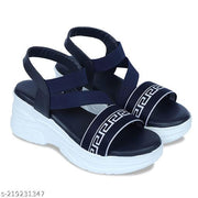 EVOLTAR Women's Stylish Wedge Sandals with Striped Polyester Straps | Comfortable Wedge Heel | Synthetic Leather Upper | Perfect for Daily Wear, Casual Outings, and Parties | Lightweight Design for All-Day Comfort