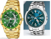 Day n Date Men Stylish Analog Latest Watches Combo - Set of 2 - GOLD-6-AND-SLV-11
