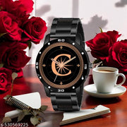 Femeo Analog 9112 Watches Round Black Dial C Design Stylish Black PUU Strap Classic Design Fancy Wrist Watch for Men and Boys, Pack of 1 - A07ZALPHA-C-AVO-BLK-CDBLK