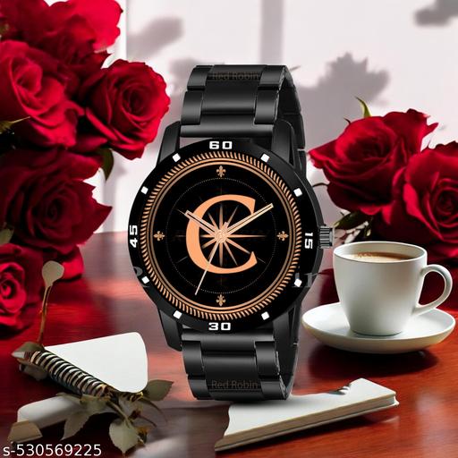 Femeo Analog 9112 Watches Round Black Dial C Design Stylish Black PUU Strap Classic Design Fancy Wrist Watch for Men and Boys, Pack of 1 - A07ZALPHA-C-AVO-BLK-CDBLK