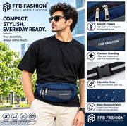 FFB FASHION Unisex Waist Bag | Multi-Pocket Travel Pouch with Adjustable Strap | Stylish Sling Bag |Walking & Daily Use.unisex waist bag, quilted bag, mobile pouch, travel pouch.