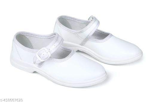 Gratto Girls Kids White School Shoes Hook & Loop Style