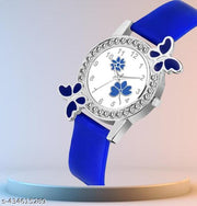 Dimond Studded Flower Design Dial PU Strap Analog Girl's and Women's BLUE Watch(PACK OF 1)