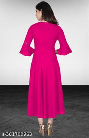 Stylish Anarkali Kurti with Gown Flare Latest Design Trendy Three Quarter Sleeve (PINK)