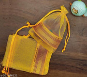 Foxtree Pack of 10 Pieces Silk Tissue Organza Drawstring Closure Yellow Small Size Potli Bags Pouch Best for Party Supply Return Gift Bags (23 cm X 18 cm)