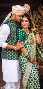 latest kanjivaram silk saree for wedding and daily wear Jacquard Saree (green)