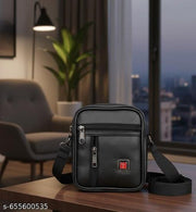 hand-free bag | messenger mini bag | Premium Black Leather Look Sling Bag for Men | Stylish Crossbody Shoulder Bag with Multiple Zip Compartments | Lightweight Office, Travel & Daily Use Small Messenger Bag for Boys & Men