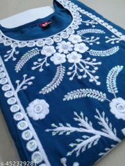 Women Ethnic Wear Rayon Embroidery Kurti For Women And Girls, New Design & Fashionable Kurti Suit, Size -S, M, L, XL, XXL, 2XL, XXXL, 3XL, 4XL, 5XL