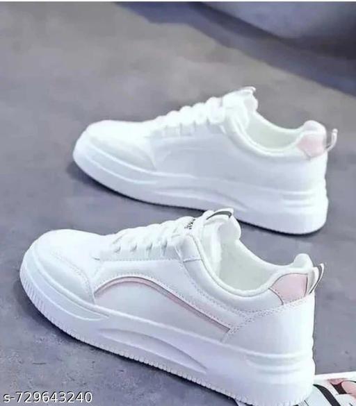 Stylish White Pink Casual Sneakers Shoes For Women And Girls