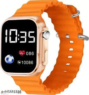 Black Ultra Led Square Dial Digital Watch Light Pink Siliconne Strap Boys & Grils (Orange)
