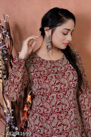 1. Maroon Paisley Printed Ethnic Kurti for Women | Elegant Full Sleeve Style