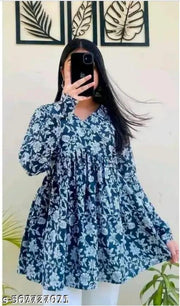 Womens Rayon Printed  New Stylish Indigo  V-Neck  Top  Bule
