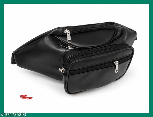 K London Stylish Leather Black Waist Bag for Men & Women | Multi-Pocket Travel Fanny Pack with Adjustable Strap | Stylish Black Waist Pouch for Travel, Hiking, Outdoor & Daily Use