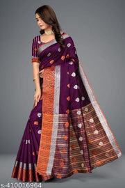 Premium silk blend fabric with smooth finish Rich zari weaving for traditional royal look Stylish pallu with intricate design Soft, lightweight & comfortable for long hours Comes with matching blouse piece